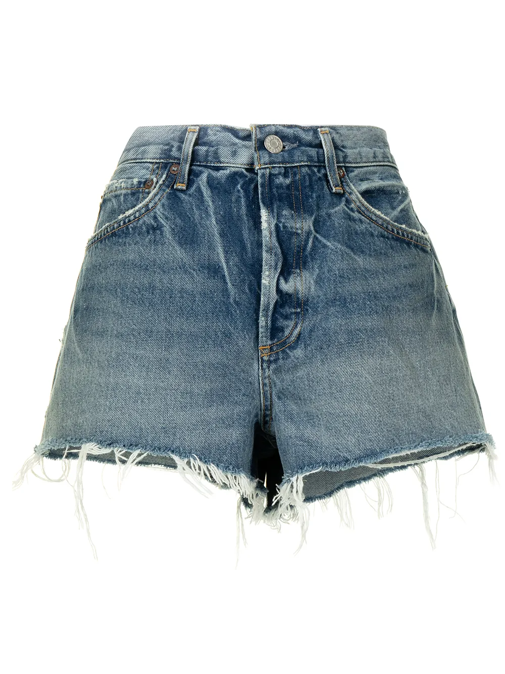 agolde short en jean parker à bords francs - bleu