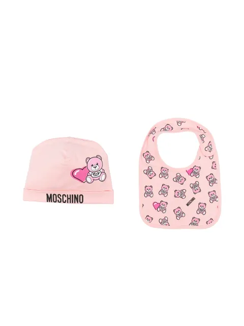 Moschino Kids طقم طاقية بطبعة دب وشعار الماركة