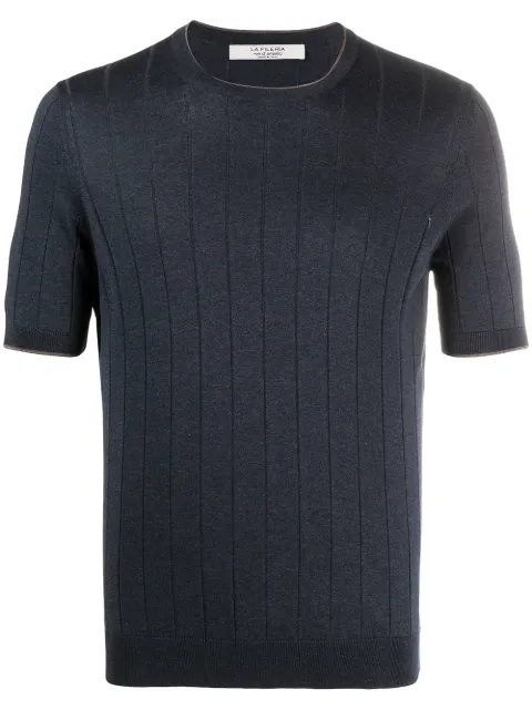 D4.0 striped rib-trimmed silk T-shirt