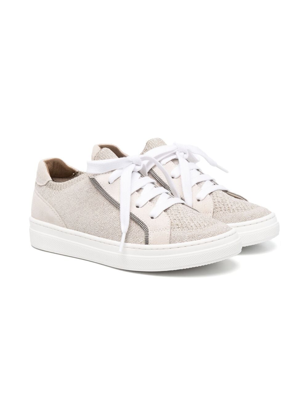 Brunello Cucinelli Kids' Low-top Lace-up Trainers In Neutrals