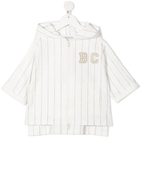 Brunello Cucinelli Kids logo-patch striped zip-up hoodie