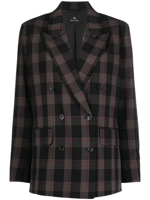 Shop black PS Paul Smith check double-breasted blazer with Express Delivery - Farfetch