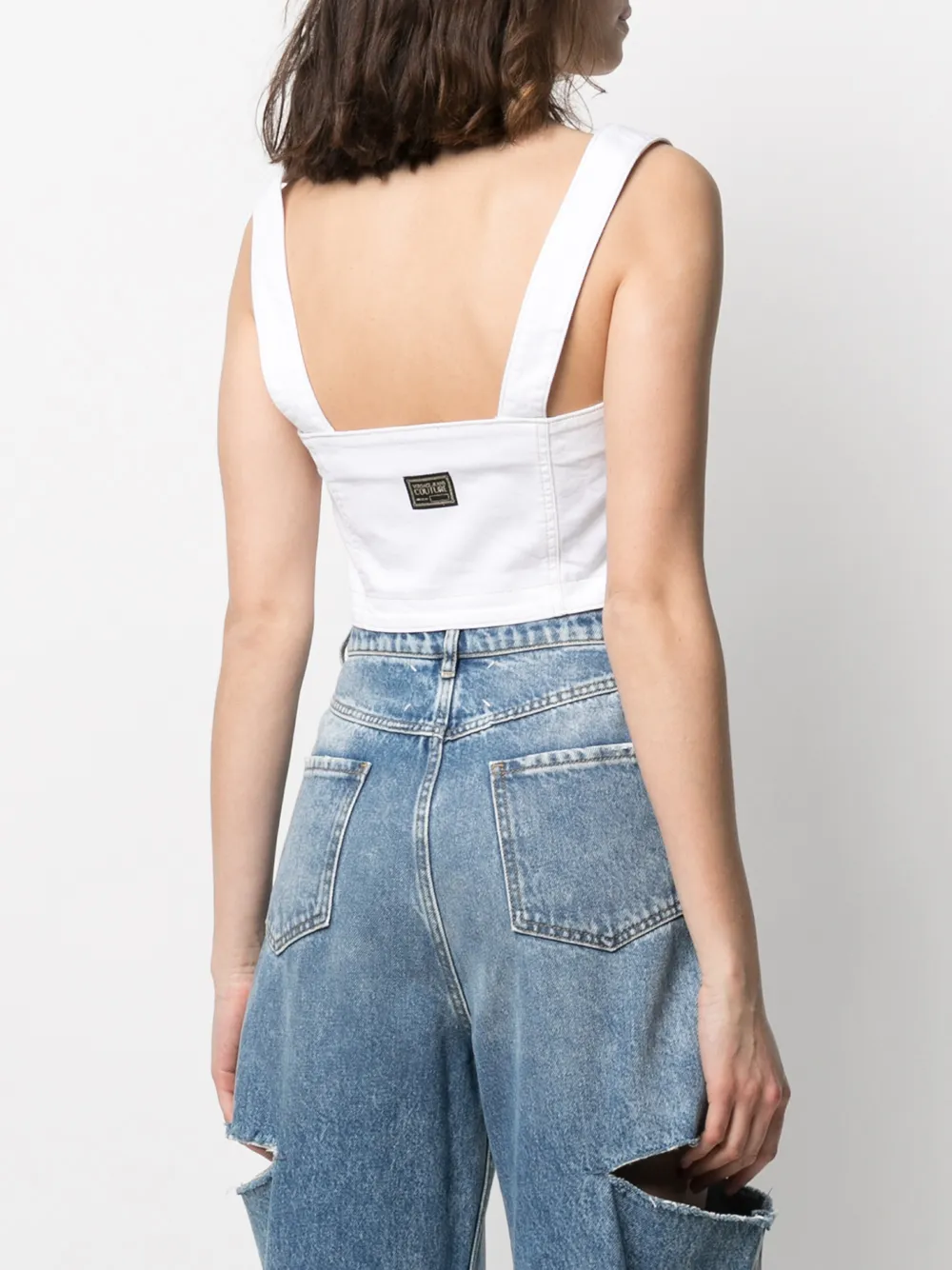 фото Versace jeans couture укороченный джинсовый топ на молнии
