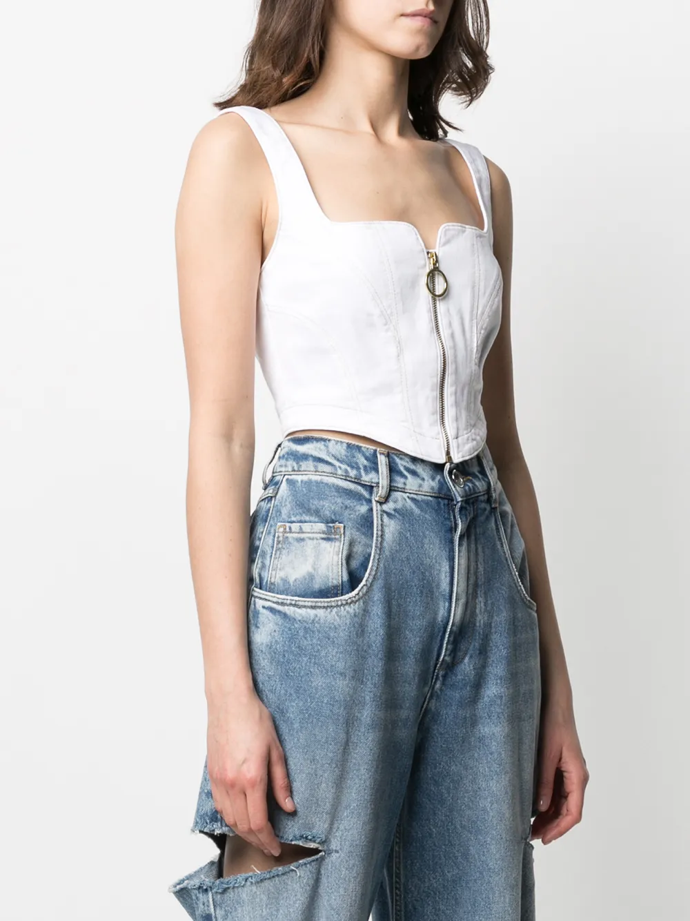 фото Versace jeans couture укороченный джинсовый топ на молнии