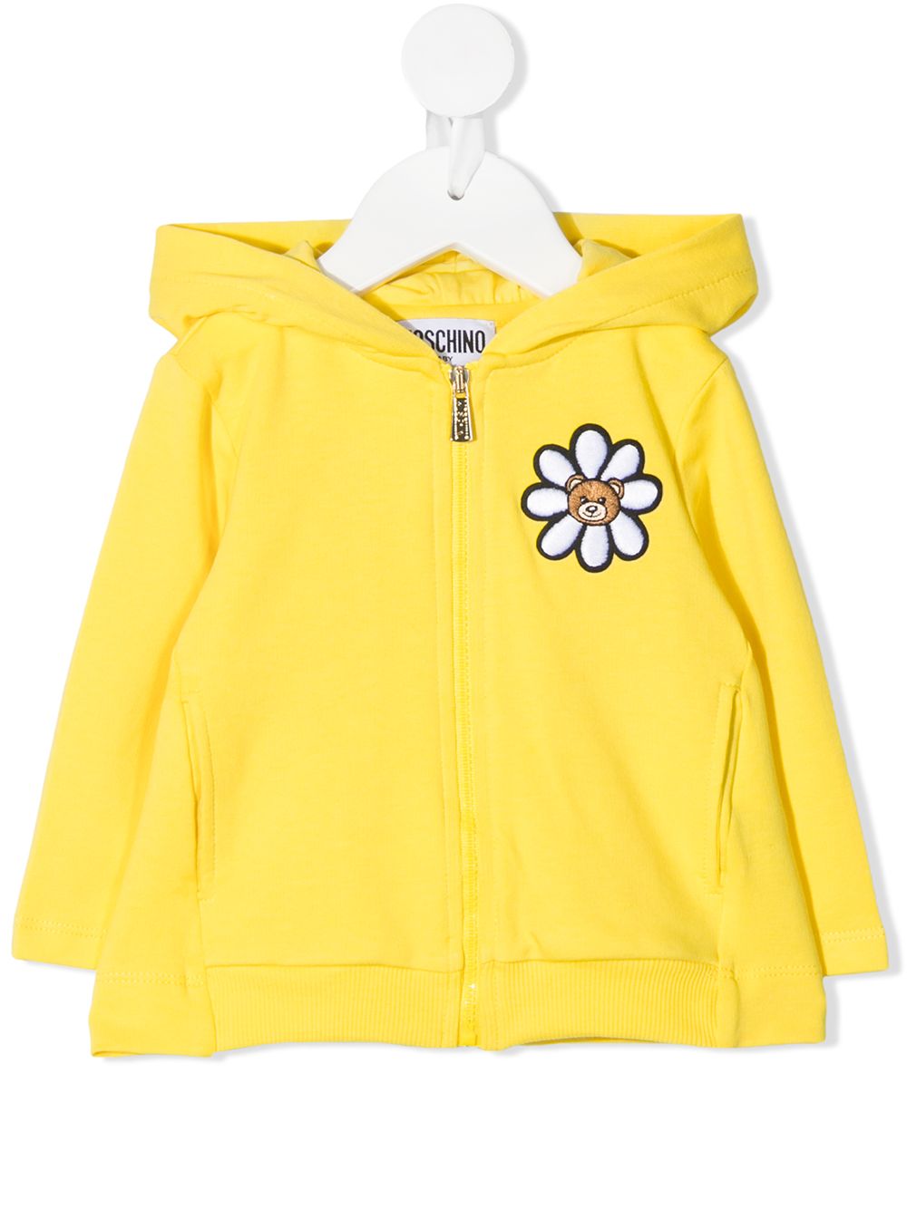 Moschino Babies' Teddy Bear-print Zip-up Hoodie In Yellow