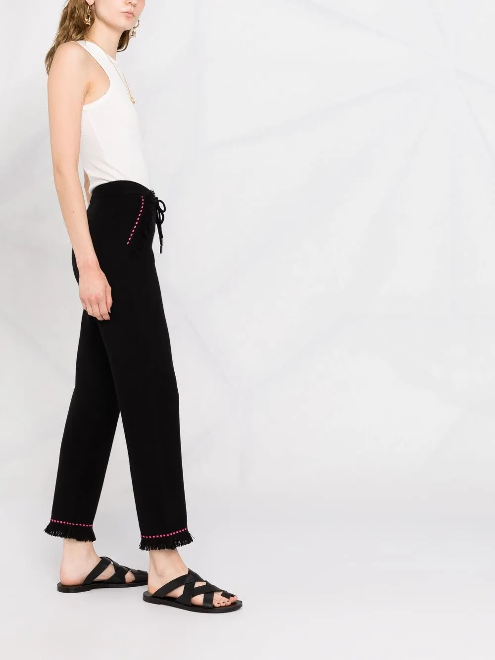 Shop Max & Moi Frayed Contrast-stitch Trousers In Black