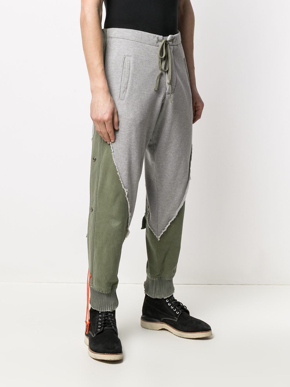 Shop Greg Lauren Panelled Cotton Track Pants In Grey