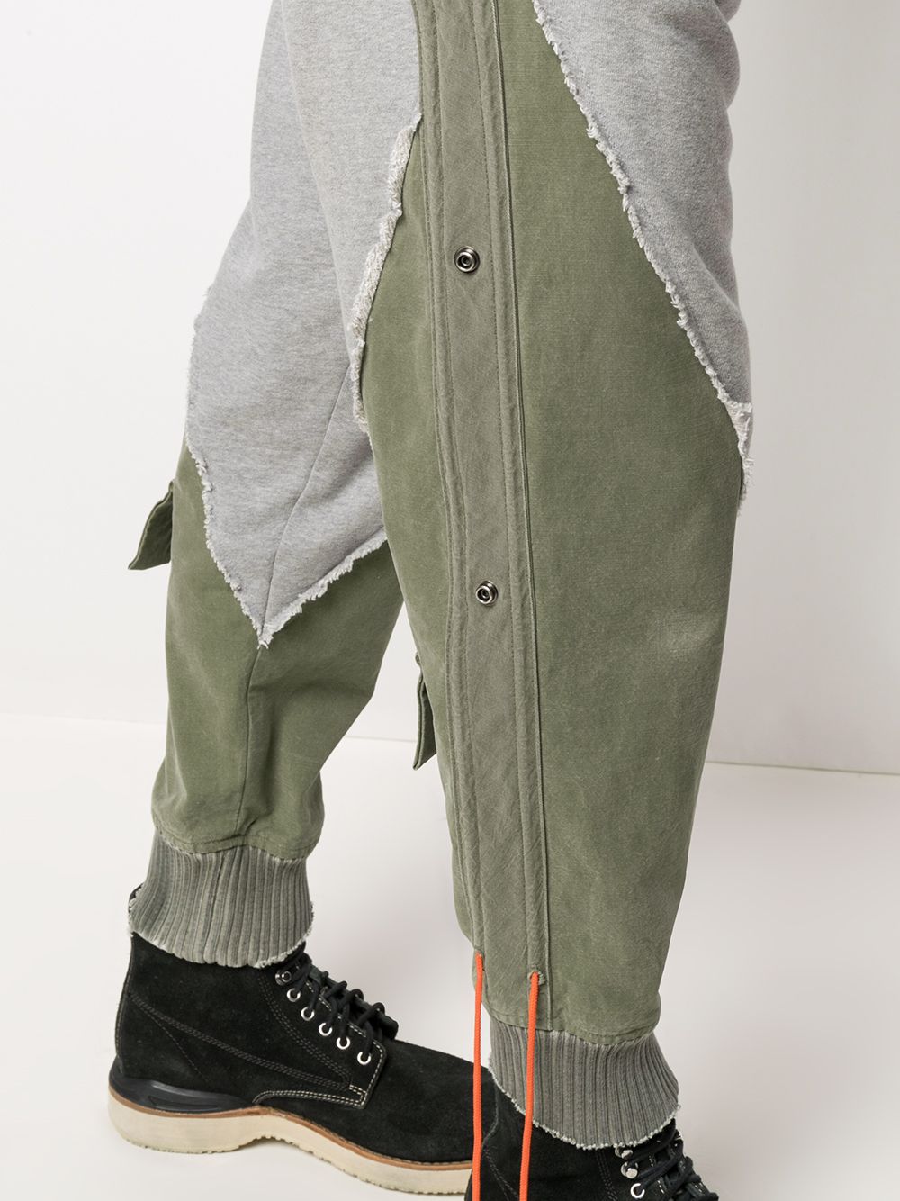 Shop Greg Lauren Panelled Cotton Track Pants In Grey