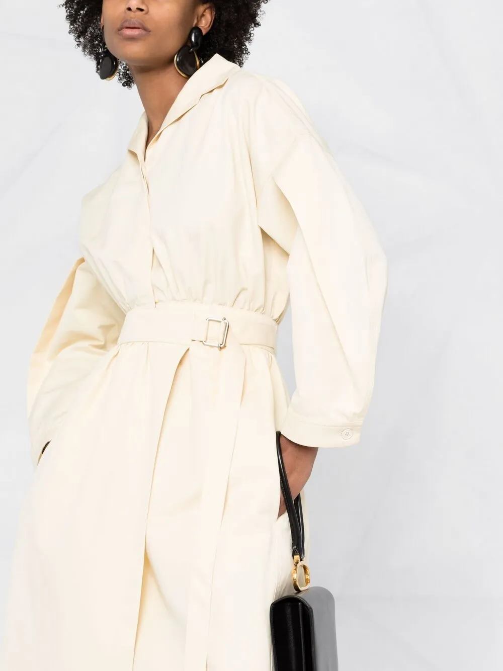 Shop Jil Sander Belted Waist Midi Dress In Neutrals