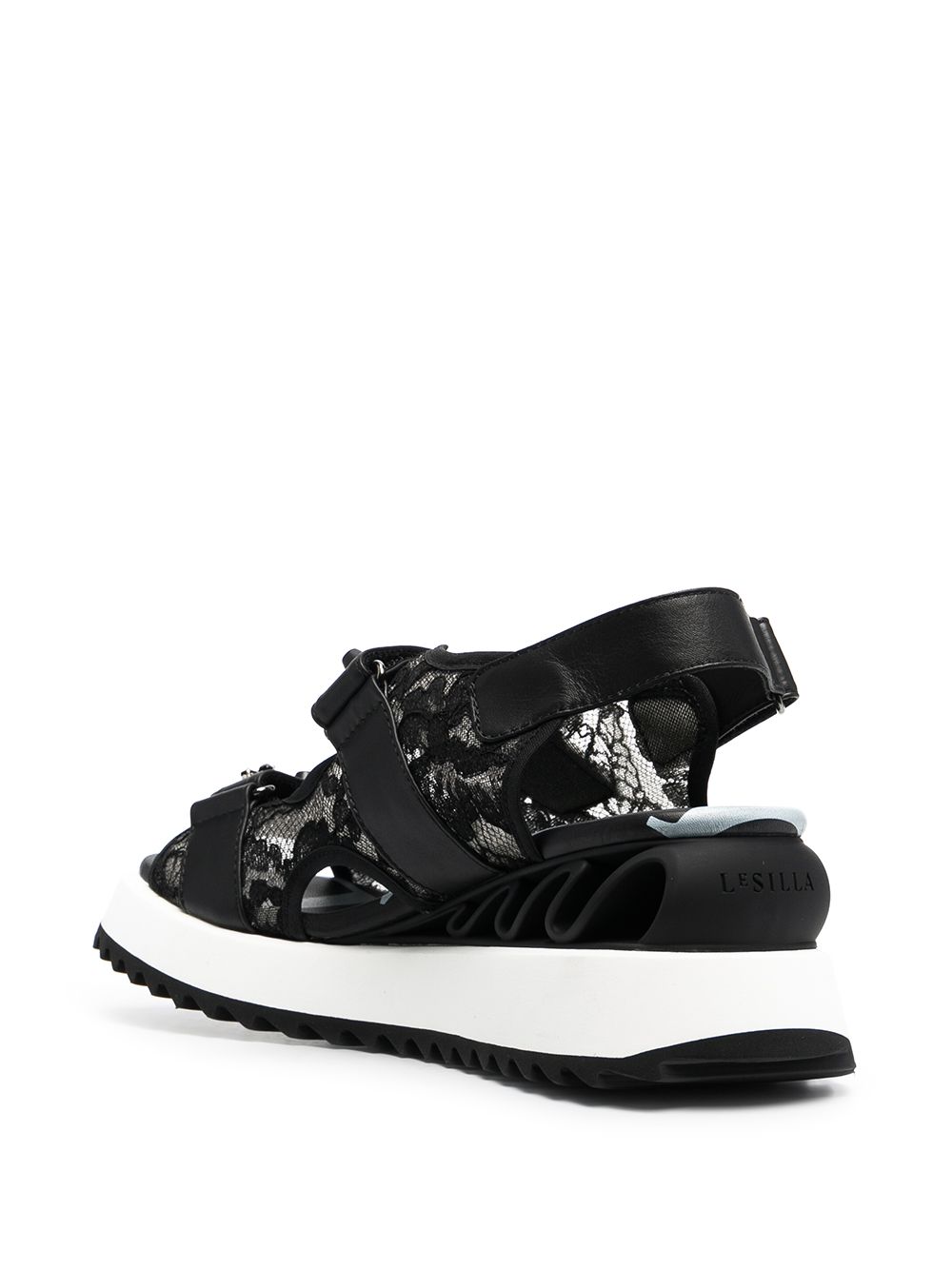 Shop Le Silla Lace-embroidered Crystal-detail Sandals In Black