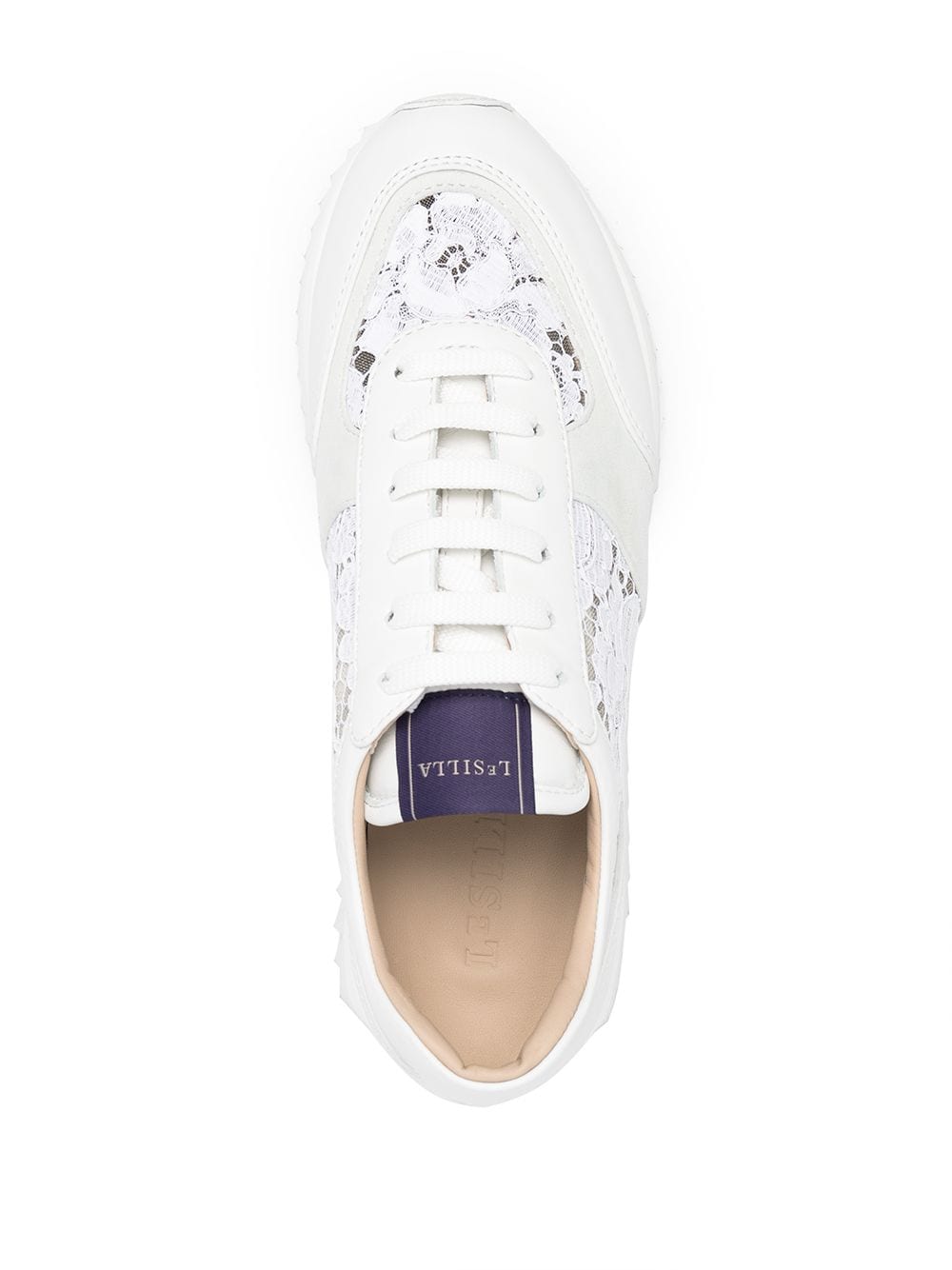 Shop Le Silla Lace-embroidered Leather Sneakers In White