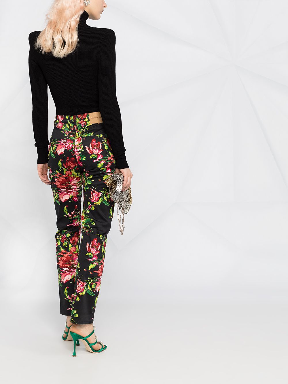 Shop Alexandre Vauthier Floral-print Slim-cut Trousers In Black
