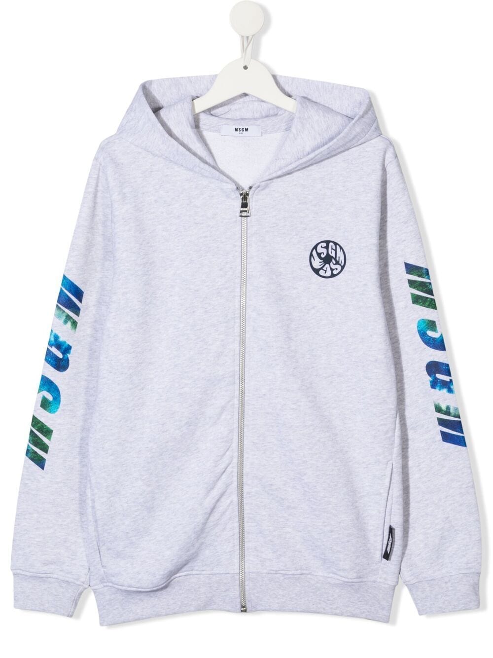 Shop Msgm Logo Print Zip-up Hoodie In Grey