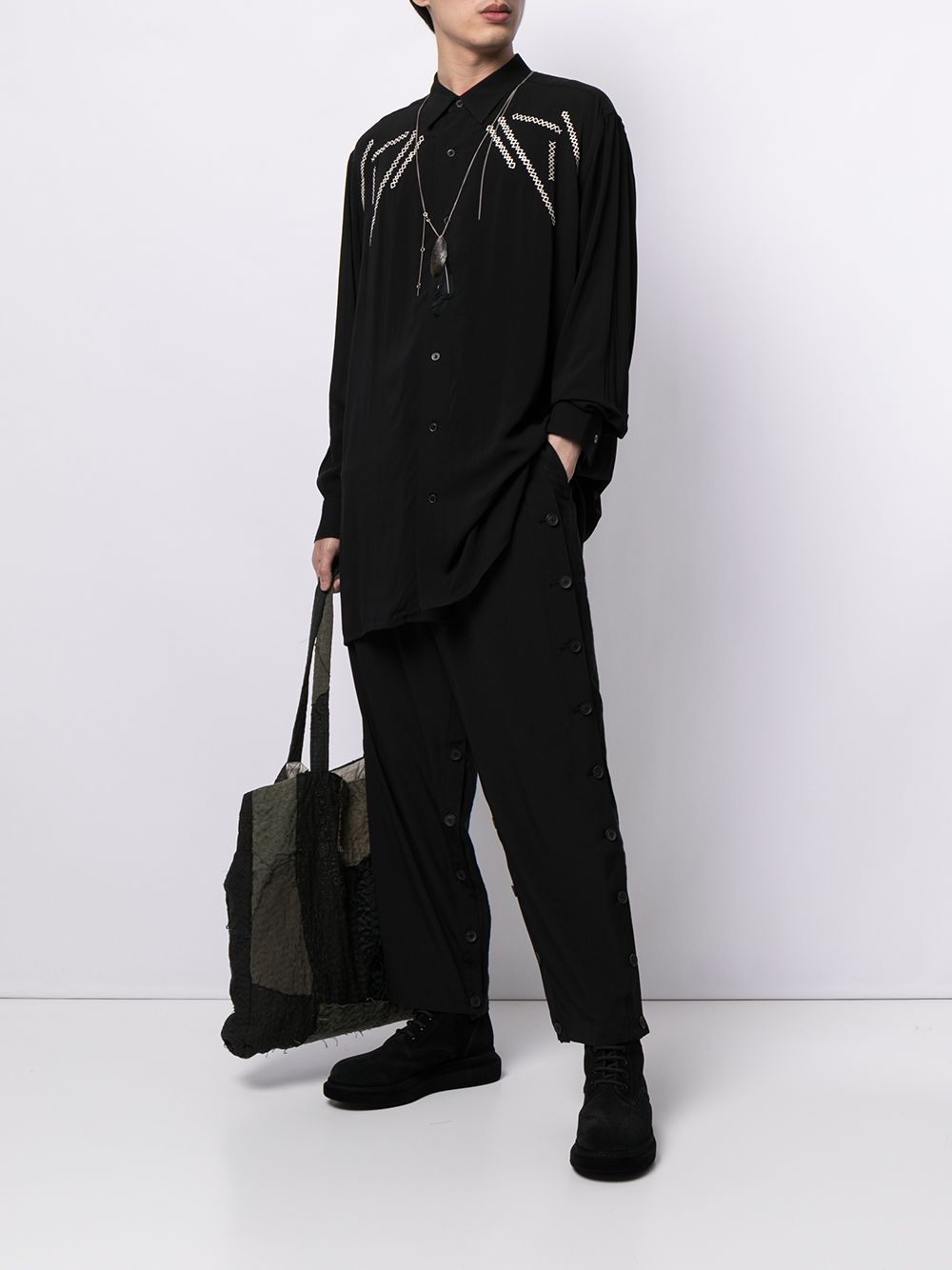 Yohji Yamamoto Overhemd met geborduurde patch - Zwart