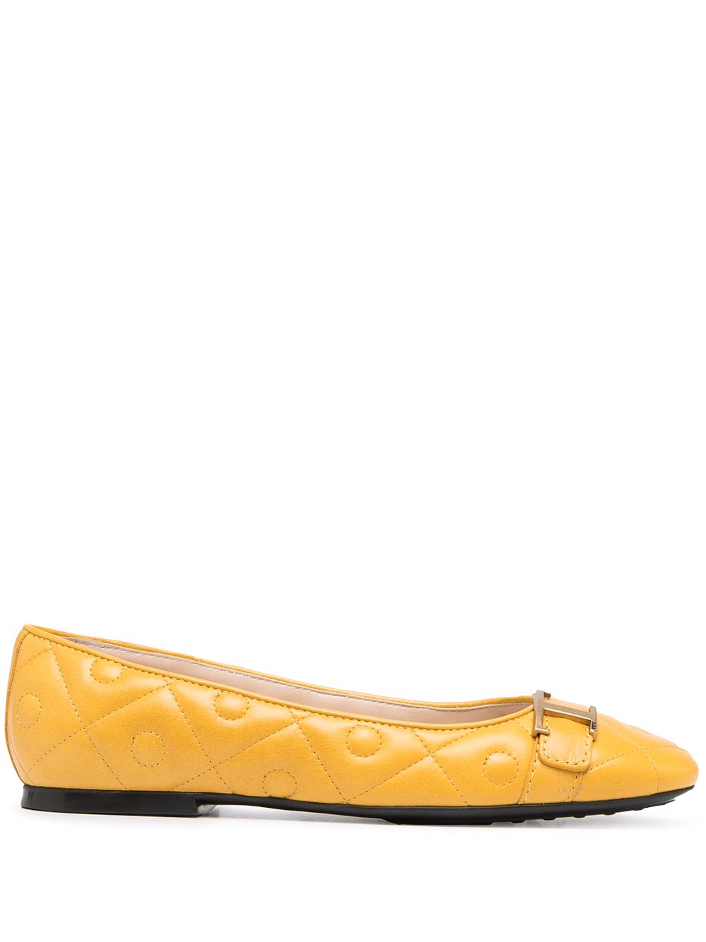 Tod's Quilted Logo Ballerina Shoes In Yellow