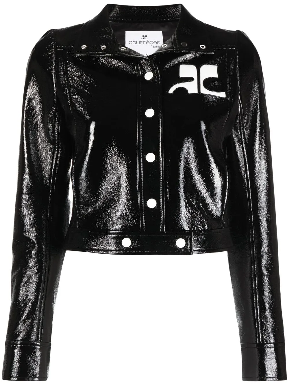 Shop Courrèges Appliqué-logo Cropped Vinyl Jacket In Black