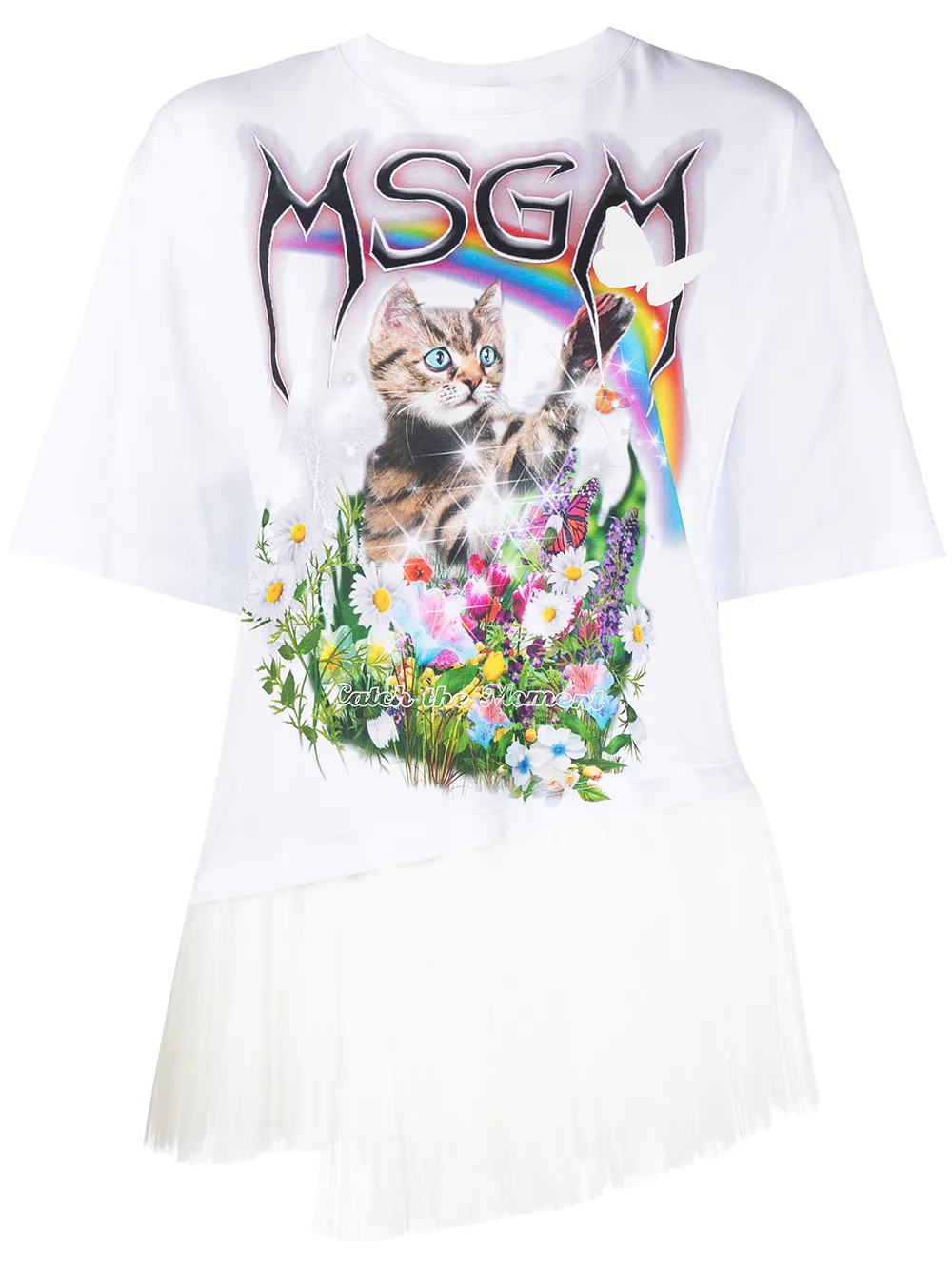 фото Msgm футболка с тюлем и принтом