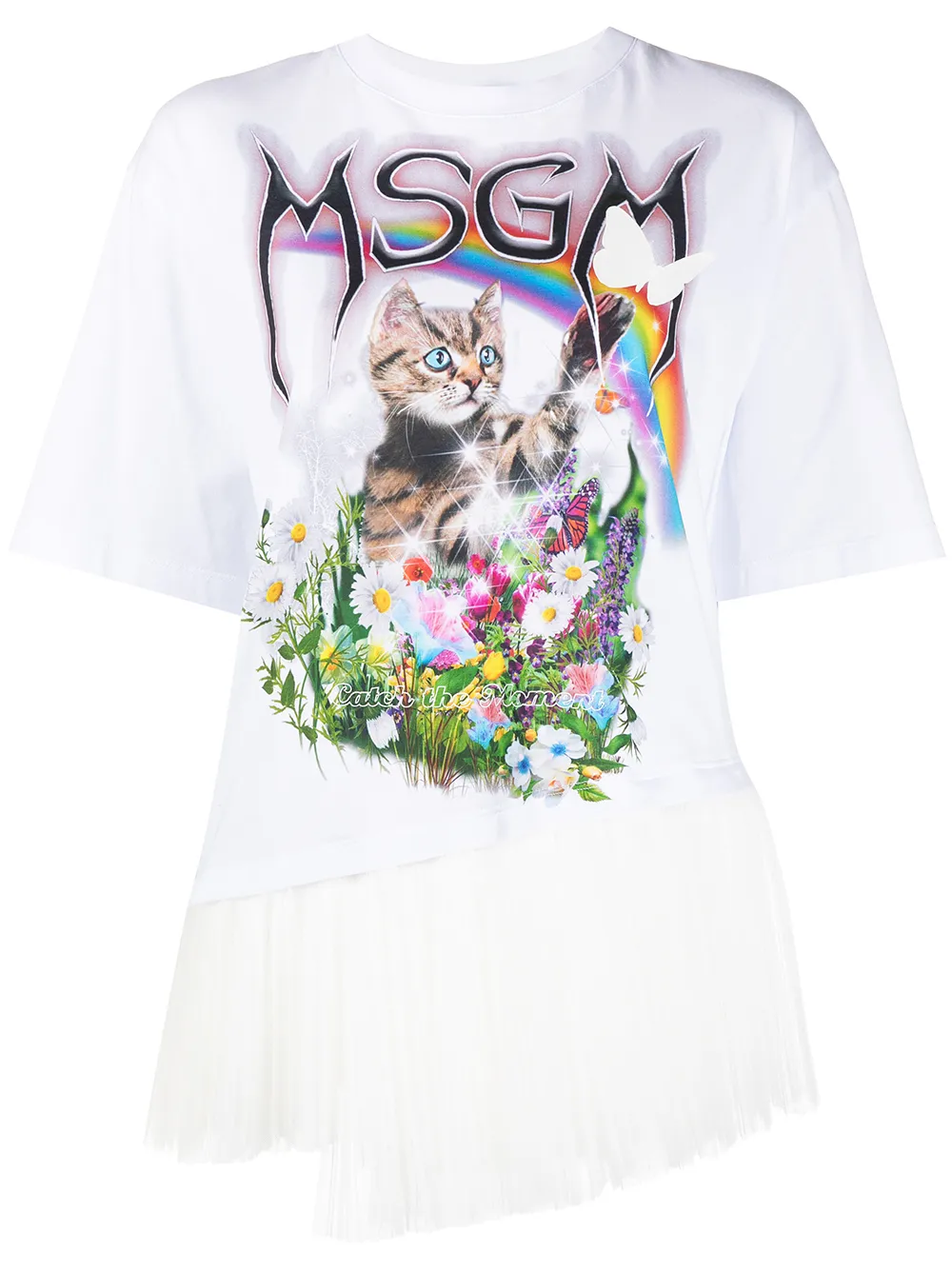 фото Msgm футболка с тюлем и принтом