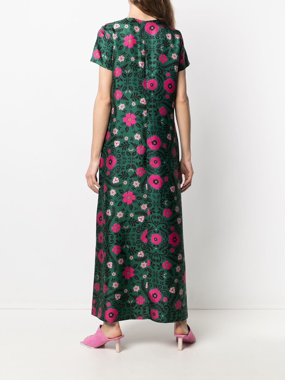 Shop La Doublej Floral Midi Silk Dress In Green