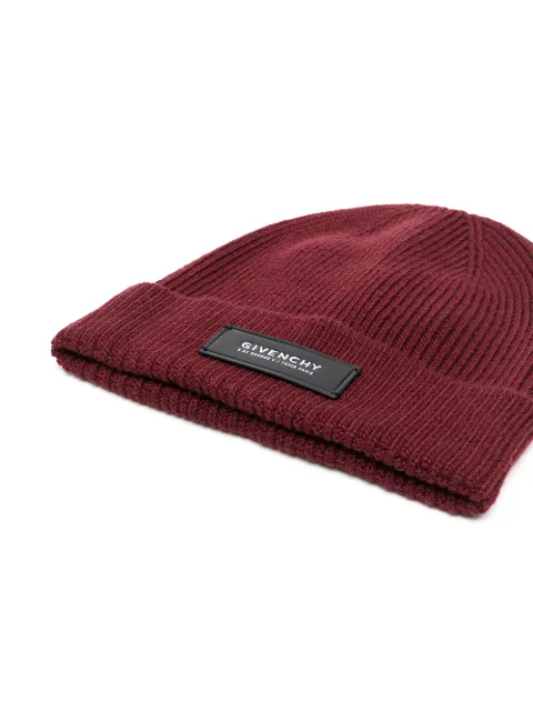 Shop red Givenchy logo-patch beanie hat 