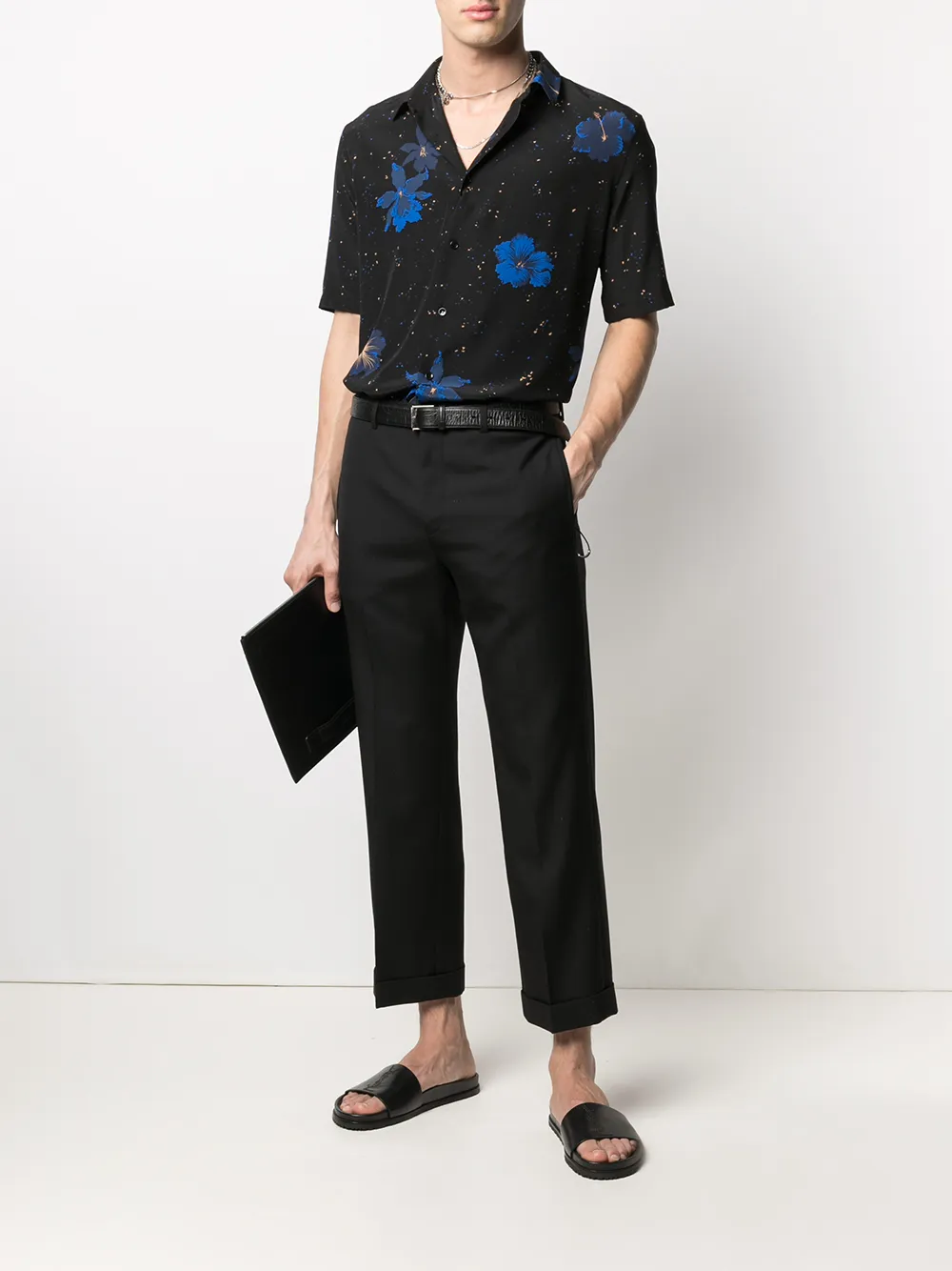 фото Saint laurent рубашка в мелкую точку с цветочным принтом