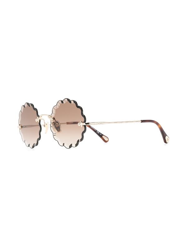 Chloé Scalloped Round Frame Sunglasses - Gold