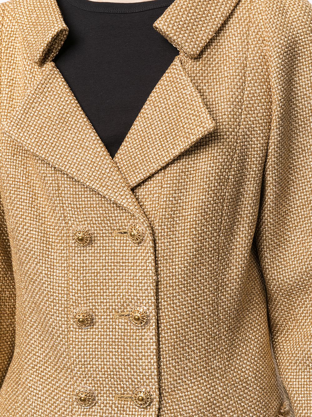 Pre-owned Chanel Frayed Hem Double-breasted Blazer In Yellow