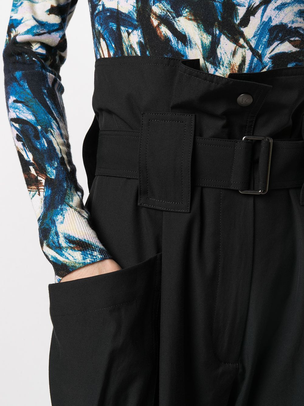 Shop Kenzo Paperbag-waist Cropped Trousers In Black