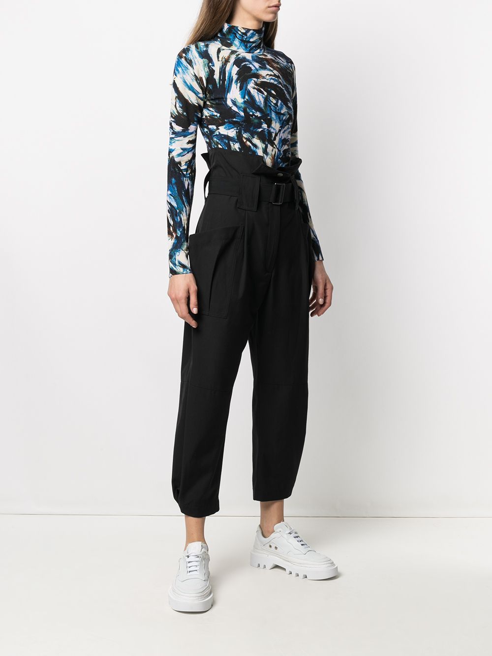 Shop Kenzo Paperbag-waist Cropped Trousers In Black