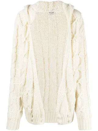 Shop Saint Laurent cable-knit hooded 