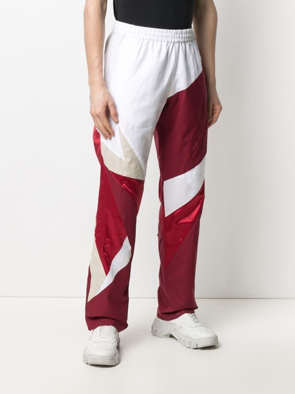 Shop Reebok Colour-block Cotton Track Pants In Red