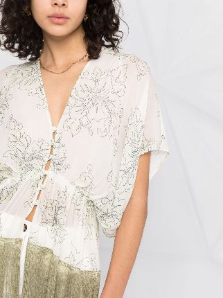 floral-print draped tassel blouse展示图