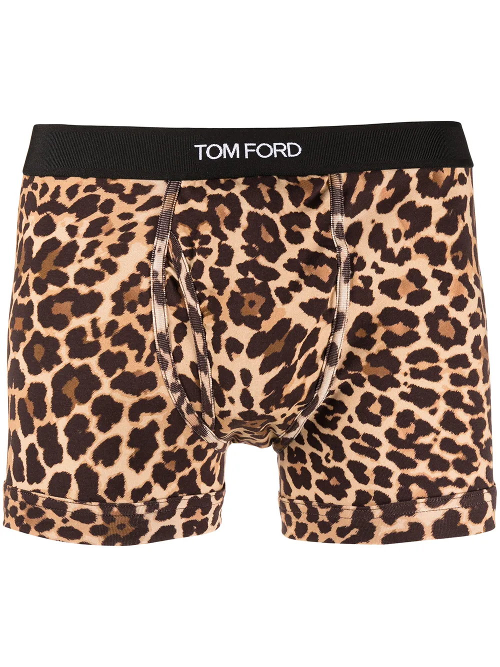 Click to view more detailed imagery on our partner's website Tom Ford Men's Reflected Leopard-print Boxer Briefs In Brown