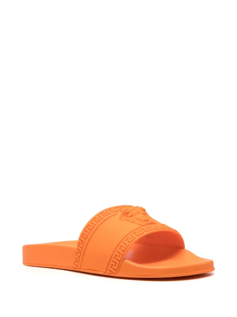 Versace orange Medusa motif logo slides 