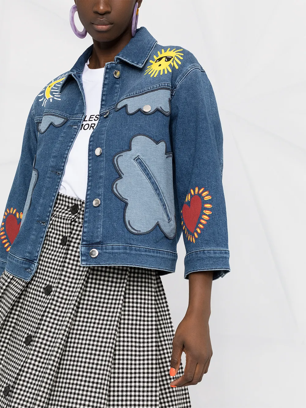фото Love moschino джинсовая куртка в технике пэчворк