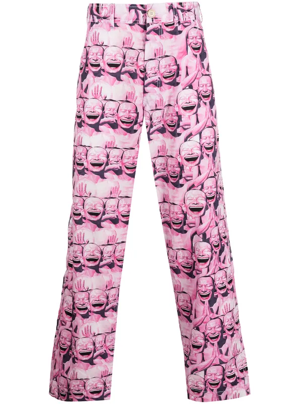 Comme Des Garcons Shirt Yue Minjun Graphic Print Trousers Farfetch