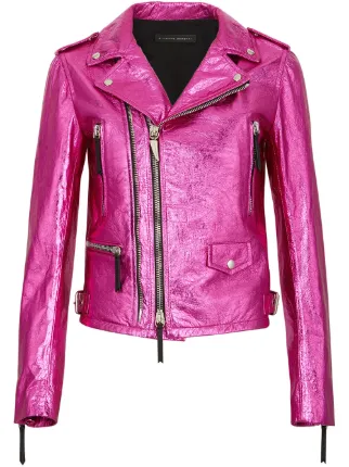 pink metallic biker jacket
