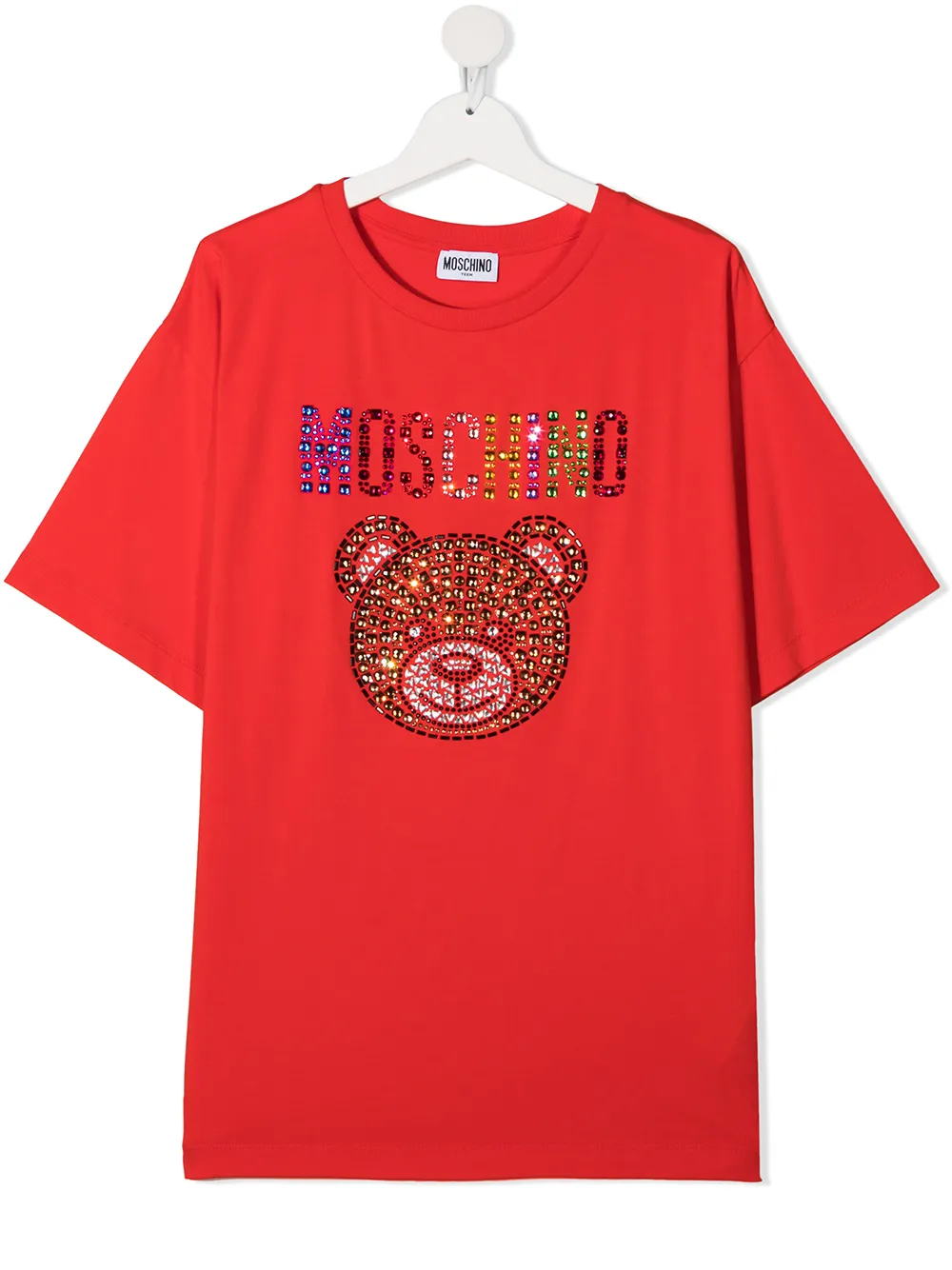 фото Moschino kids футболка с круглым вырезом и логотипом со стразами