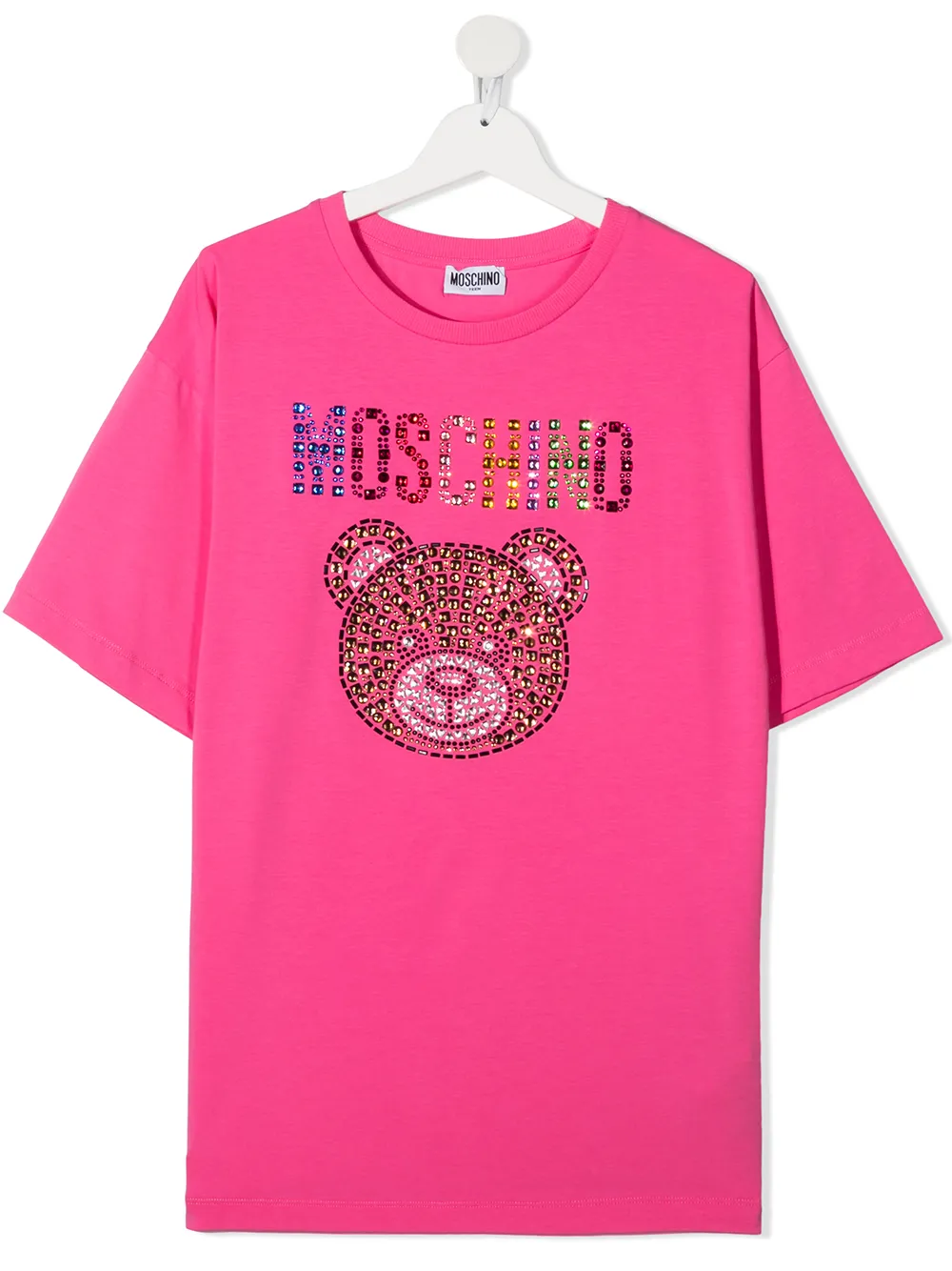фото Moschino kids футболка с круглым вырезом и логотипом со стразами