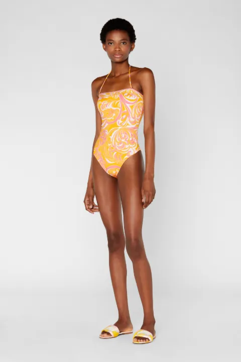 yellow print swimsuit