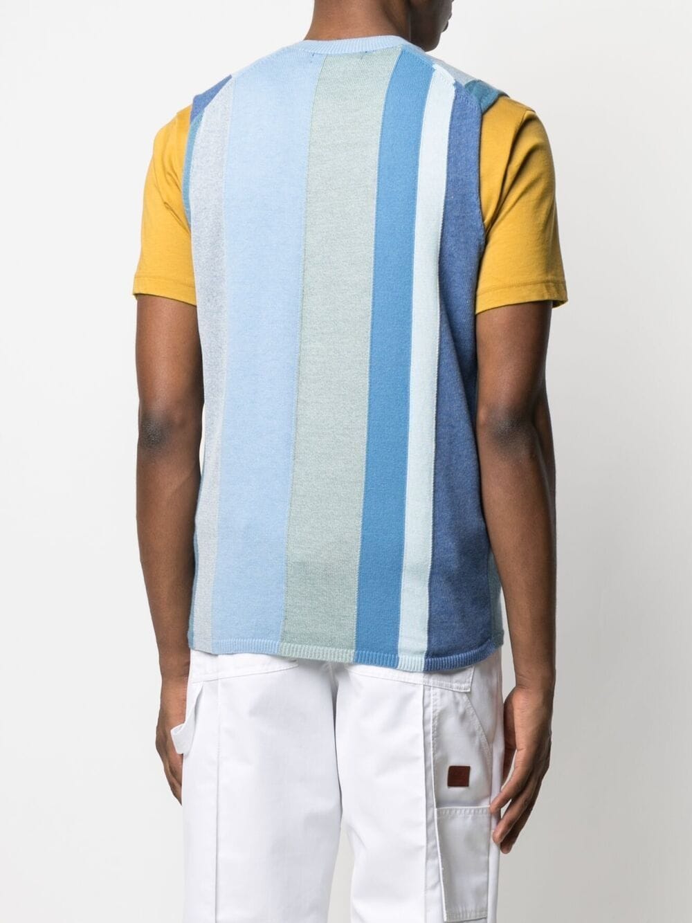 Shop Comme Des Garçons Shirt Striped-pattern Knitted Vest In Blue