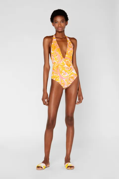 yellow print swimsuit