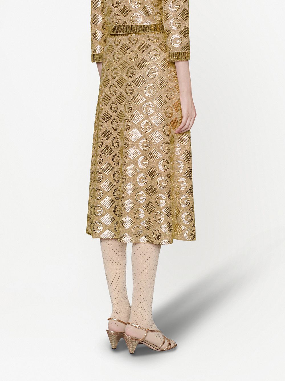 Shop Gucci Lamé G Rhombi Jacquard Skirt In Gold