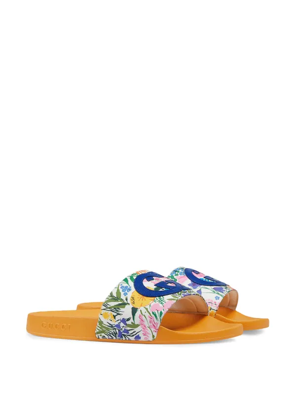 gucci floral flip flops