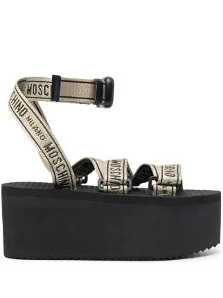 moschino logo tape wedge sandals