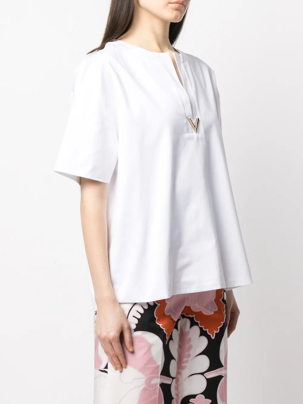 Valentino Vgold Split Neck Blouse In White