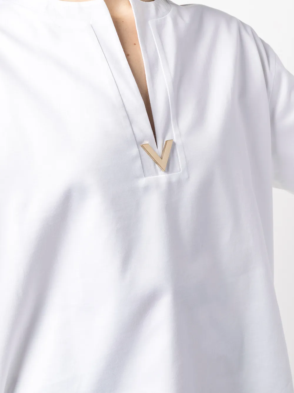 Valentino Vgold Split Neck Blouse In White