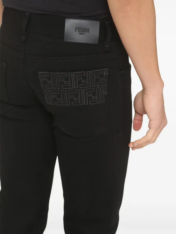FENDI FF Embroidered slim-fit Jeans | Black | FARFETCH JO