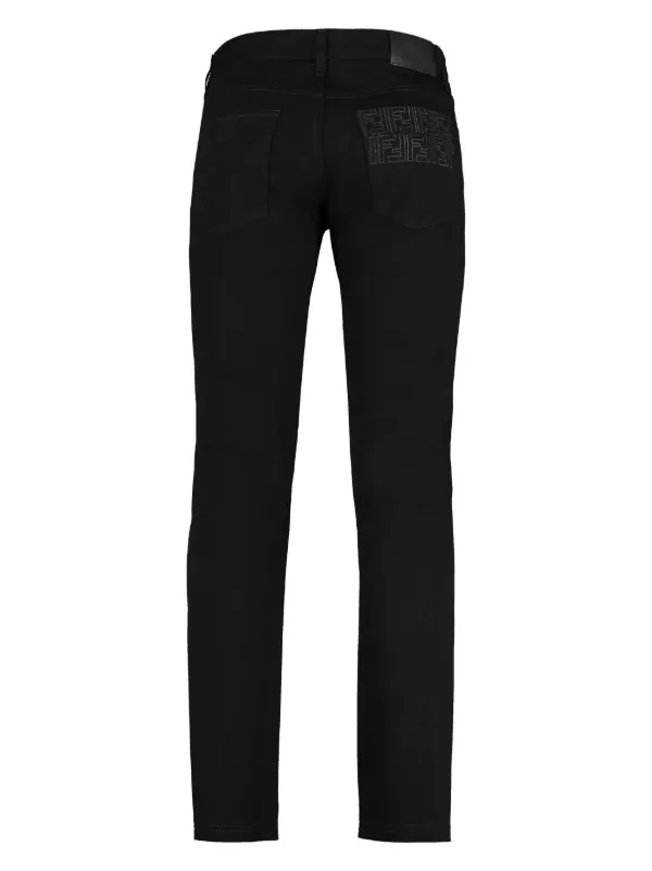 FENDI FF Embroidered slim-fit Jeans | Black | FARFETCH JO