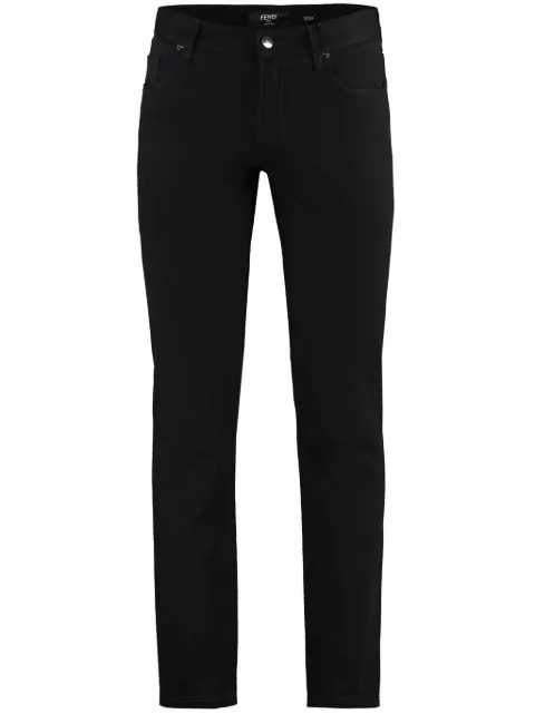 FENDI FF embroidered slim-fit jeans